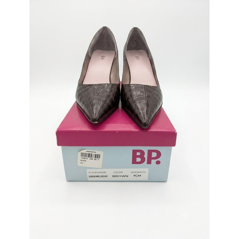 Y2K BP. Melrose Brown Croc Embossed Leather Pointed Toe Kitten Heels - Picture 1 of 9